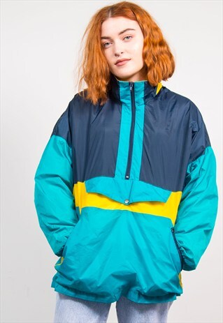 VINTAGE 90'S COLOURBLOCK CAGOULE PULLOVER JACKET