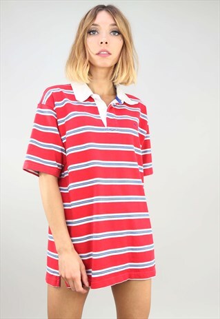 VINTAGE RETRO OVERSIZED STRIPE COLUMBIA POLO T-SHIRT