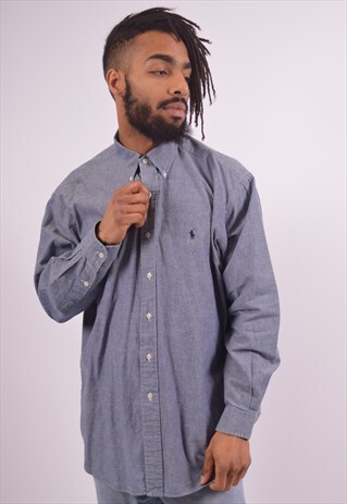 POLO RALPH LAUREN MENS VINTAGE SHIRT LARGE BLUE 90S