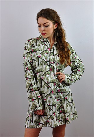 VINTAGE 1970'S ABSTRACT PRINT MINI DRESS / SHIRT