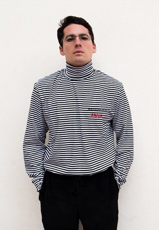 LONG SLEEVED TURTLENECK T-SHIRT WITH STRIPES BLACK WHITE
