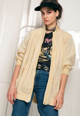 80S VINTAGE BOMBER JACKET IN PASTEL YELLOW