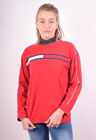 TOMMY HILFIGER WOMENS VINTAGE TOP LONG SLEEVE MEDIUM RED 90S