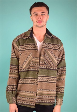 VINTAGE 90'S CHECKED WOOL OVER-SHIRT