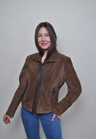 Vintage leather jacket, 90s zipped up leather cropped jacket