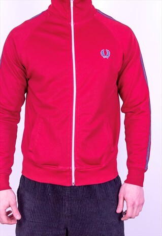 VINTAGE FRED PERRY STRIPED JACKET IN RED SMALL