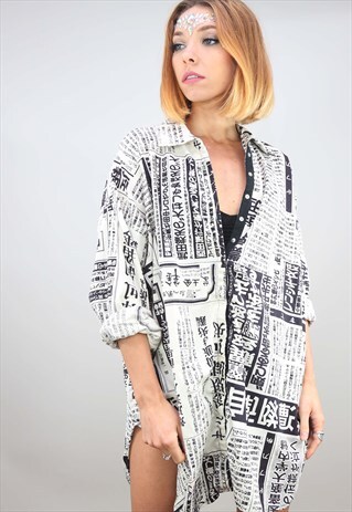 VINTAGE 80S 90S OVERSIZED LONG SLEEVE PATTERNED SHIRT