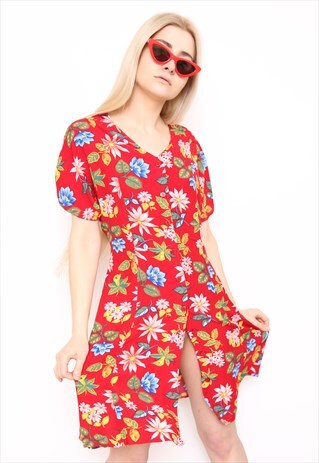 VINTAGE 90S RED FLORAL MINI DRESS