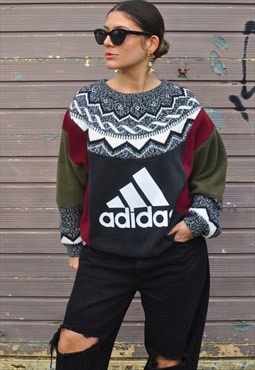 90's vintage adidas reworked Fair Isle knit fleece jumper