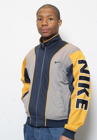 VINTAGE NIKE SPELL OUT LOGO TRACK TOP JACKET BLUE