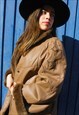 Light Brown Real Leather Faux Fur Lined Winter coat