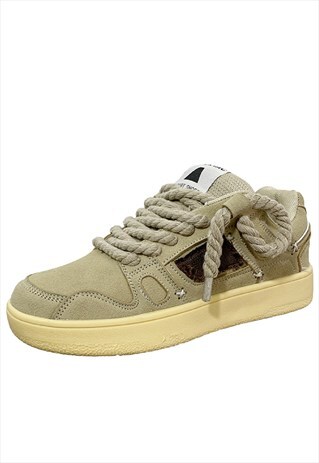 Contrast colour sneakers chunky sole skater shoes in brown