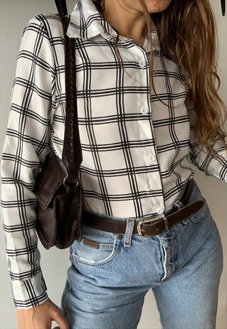 VINTAGE 90S CHUNKY CHECK PARISIAN MINIMALIST BLOUSE SHIRT