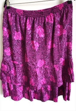 Vintage Bright Purple Skirts Midi High waist Frill Ruffle