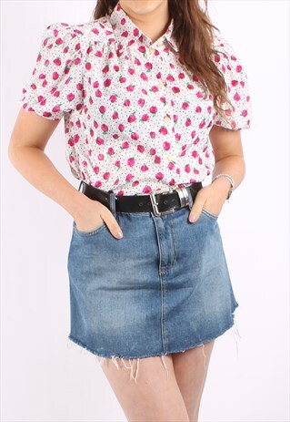 VINTAGE 80S SATIN JACQUARD BLOUSE IN FLORAL PRINT