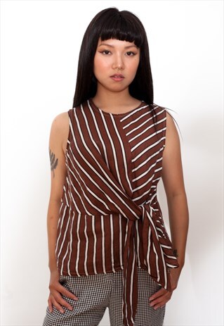VINTAGE 80S STRIPED LINEN SLEEVELESS TOP ID:A352