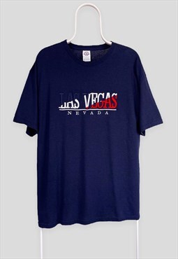Vintage Las Vegas Embroidered Blue T-Shirt Tourist Nevada XL