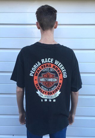 MENS RARE 75TH ANNIVERSAIRY HARLEY DAVIDSON BLACK TSHIRT
