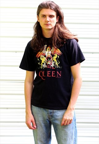 1990'S VINTAGE BLACK GRAPHIC QUEEN T-SHIRT