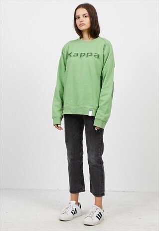 VINTAGE OVERSIZED GREEN KAPPA CREW NECK PULLOVER SWEATSHIRT