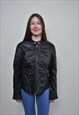 90S BLACK LEATHER JACKET, WOMEN CROPPED BIKER JACKET 