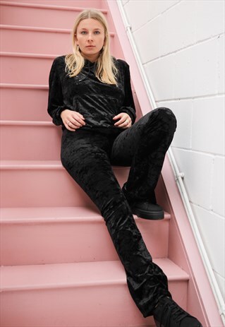 BLACK CRUSHED VELVET FLARES