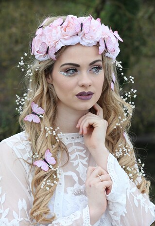 PINK BUTTERFLY CROWN AND HAIRCLIPS