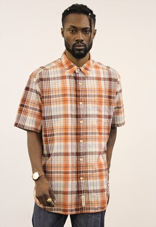 VINTAGE ORANGE AND BROWN CHECKED EDDIE BAUER SHIRT