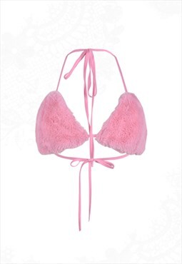 Pink Furry 90s 00s Bikini Crop Y2K Top