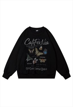California sweatshirt skater slogan jumper grunge top black
