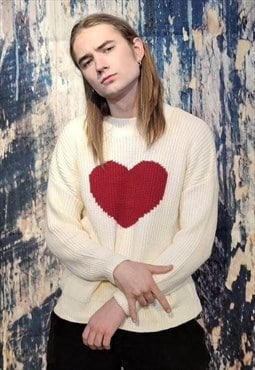 Heart knitwear sweater love knitted top retro jumper cream