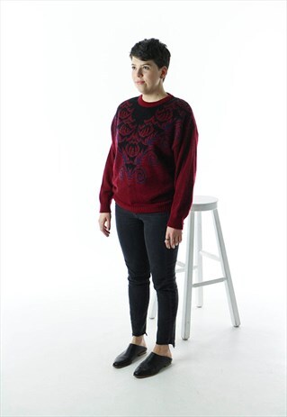 BURGUNDY LONG SLEEVE JUMPER / OVERSIZED RETRO SWEATER