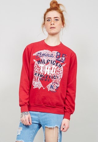VINTAGE 80'S BERRY RED PRINTED TOMMY HILFIGER SWEATER