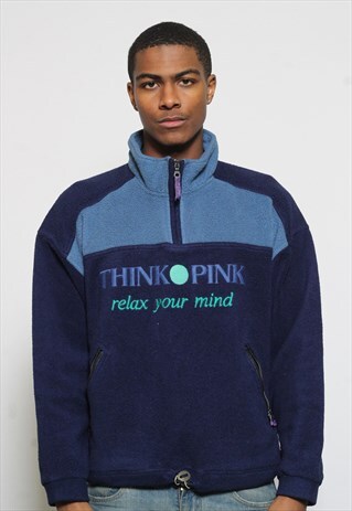 VINTAGE THINK PINK 1/4 ZIP LOGO FLEECE BLUE
