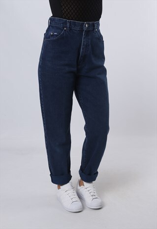 HIGH WAISTED DENIM JEANS TAPERED LEG VINTAGE UK 12 (BJCI)