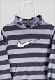 VINTAGE NIKE STRIPED HOODIE CENTRE SWOOSH EMBROIDERED SMALL