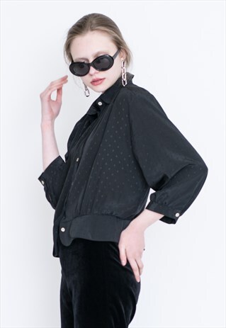 VINTAGE BLACK DOT LONG SLEEVE RETRO SHIRT