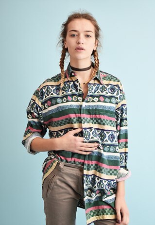 90'S RETRO ABSTRACT PRINT OVERSIZED DADS SHIRT