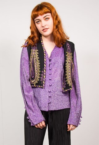 70'S BLACK PAISLEY EMBROIDERED PRINT CROPPED WAISTCOAT