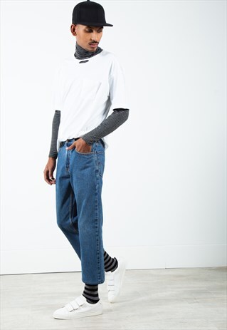 VINTAGE 80S CROPPED LEVI'S STRAIGHT JEANS DARK WASH / 0491