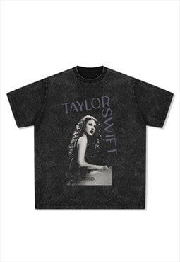 Black Washed Taylor Swift Graphic Cotton fans T shirt tee