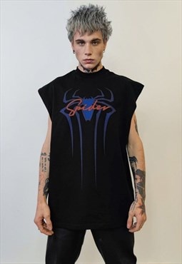 Spider print sleeveless t-shirt Gothic tank top grunge vest