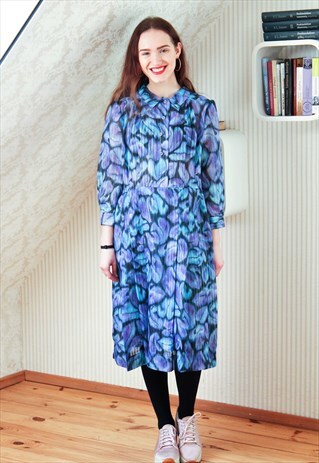 BLUE AND PURPLE GOLD STRIPED LONG SLEEVE DRESS