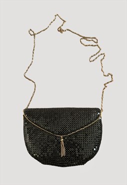 Jane Shilton Vintage 70's Black Gold Chainmail Evening Bag