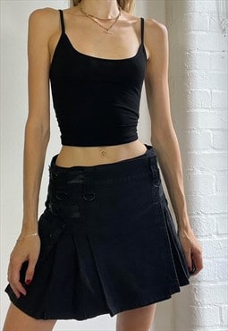 Vintage Y2K Pleated Mini Skirt Buckle Grunge Black