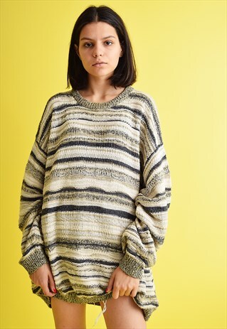 90'S RETRO STRIPED OVERSIZED SLOUCHY KNIT JUMPER TOP