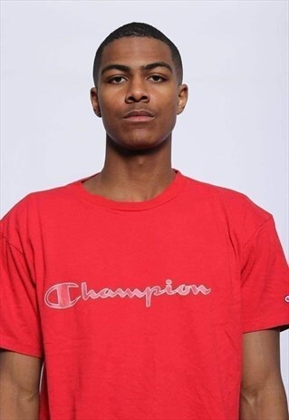 VINTAGE CHAMPION BIG LOGO SPELLOUT T-SHIRT RED