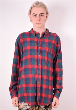MENS VINTAGE FLANNEL SHIRT XL MULTI CHECK 90S