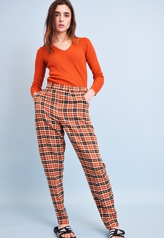 90'S CLASSY OVERSIZED HIGHWAISTED CHECKED TROUSERS