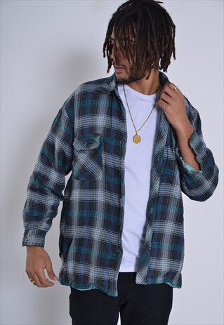 VINTAGE DICKIES QUILTED CHECK FLANNEL SHIRT BLUE